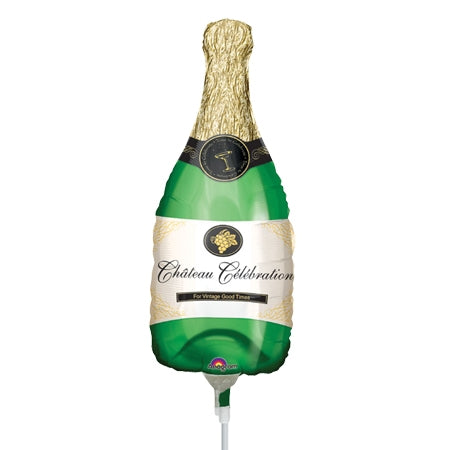 14 inch Champagne BOTTLE shaped mini foil balloon. By Anargram