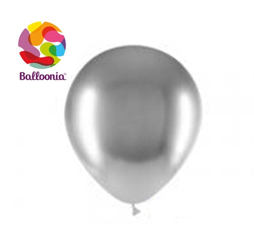 12in Brilliant SILVER - Round Latex - BALLOONIA - 50CT