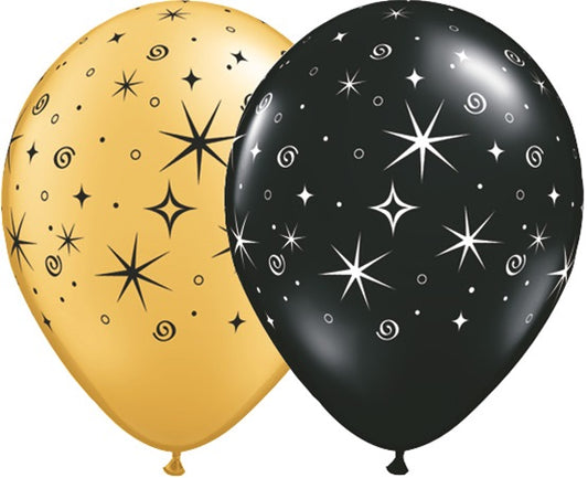 Sparkles and Swirls GOLD and BLACK Latex Balloon