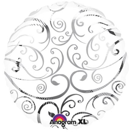 18 inch Silver Swirls Foil Balloon