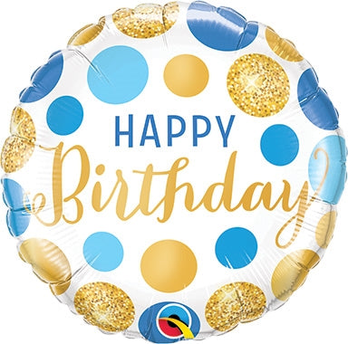 Birthday Blue & Gold Dots Balloon