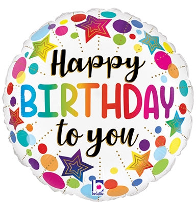 18 inch  Birthday Stars and Dots foil balloon