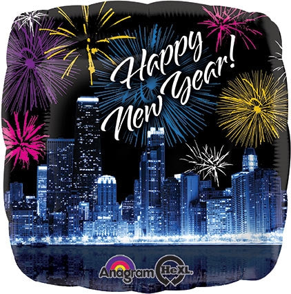 Happy New Year Chicago Skyline & Fireworks balloon