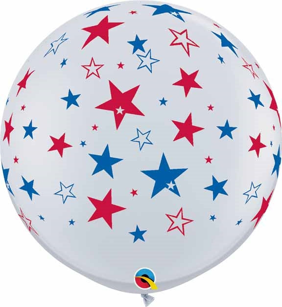 WHITE with RED and BLUE STARS