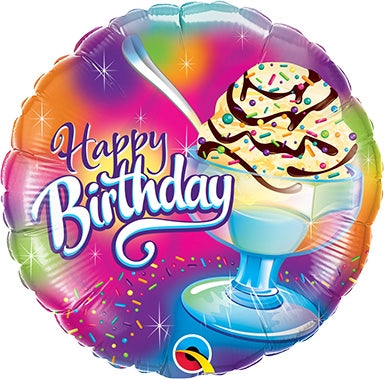 Happy Birthday Ice Cream Sundae Round Foil Balloon