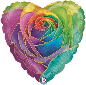 Rainbow Rose Heart Foil Balloon