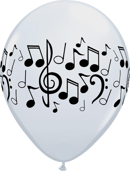 11inch White Qaualatex Balloons with Black Printed Musical Notes