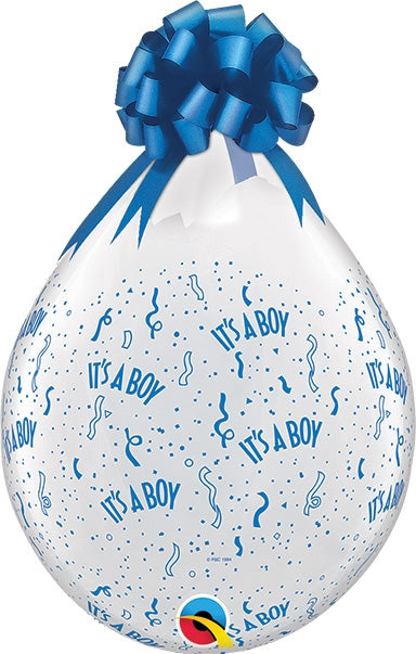 18 inch Qualatex Round IT'S A BOY-A-Round DIAMOND CLEAR Stuffing Balloon