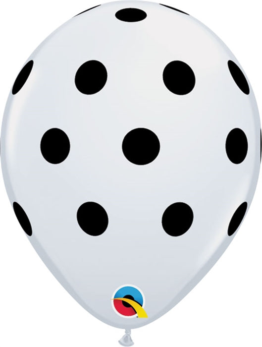 11 inch Qualatex BIG Polka Dots White with Black