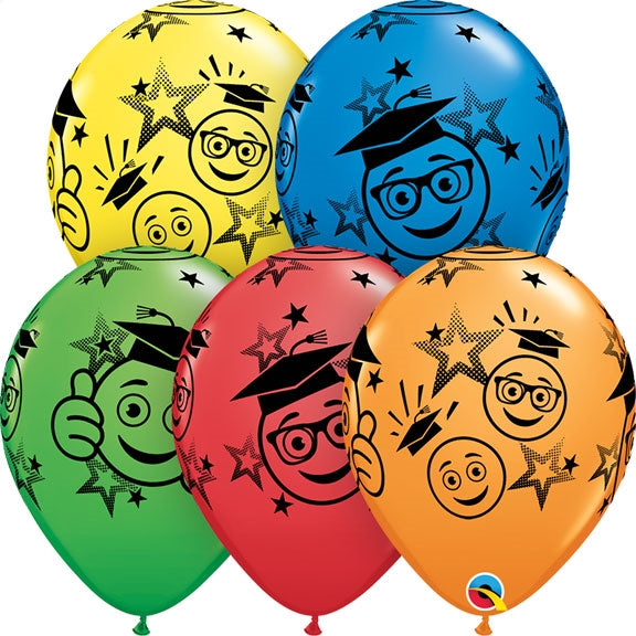 11in Qualatex Graduation Smileys- All-Over Print Assortment