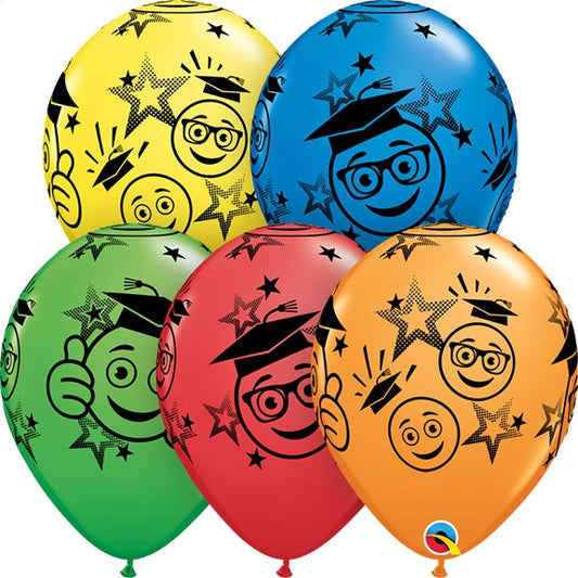 11in Qualatex Graduation Smileys- All-Over Print Assortment