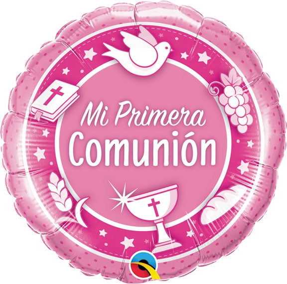 18 inch Mi Primera Comunion Rosado Foil Balloon