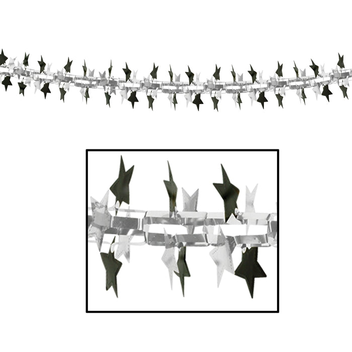 12 inch x 9 foot BLACK & SILVER Metallic Star Garland