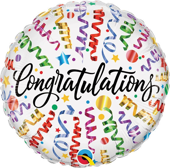 18 inch Congratulations Streamers Round Foil Balloon