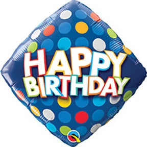 18 inch Happy Birthday Blue & Colorful Dots foil balloon