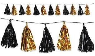 BLACK & GOLD Metallic Tassel Garland