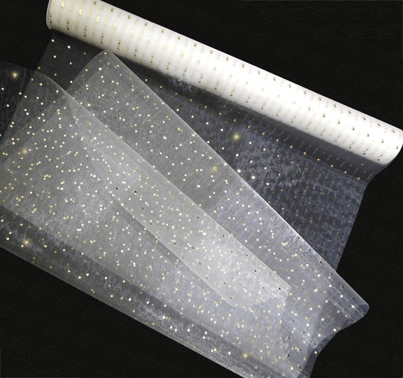 Sequin Roll - White Tulle with Gold Polka Dots