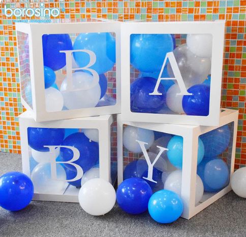 Caja BABY transparente de 12x12x12 pulgadas con letras BLANCAS, kit de 4