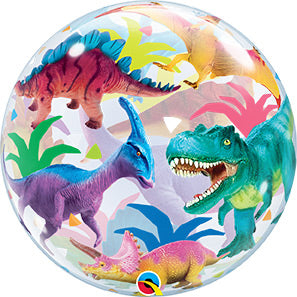 Paquete de globos BURBUJA de dinosaurios coloridos de 22 pulgadas