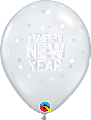 Globos de látex Qualatex New Year Sparkles & Dots on Diamond Clear de 11 pulgadas, bolsa de 50