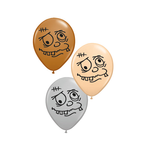 Globos de látex Qualatex con cara de Zombie Ba-Loony de 5 pulgadas, surtido de personajes especiales, bolsa de 100