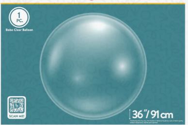 36in BOBO - Clear Vinyl Balloon - IRP - **NO VALVE**