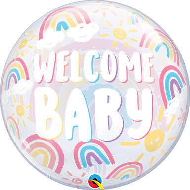 Paquete de globos BURBUJA Boho Rainbows de bienvenida para bebé de 22 pulgadas