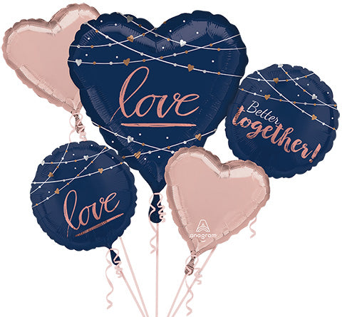 Navy Better Together - Love - Ramo de globos, paquete de 5 globos de aluminio