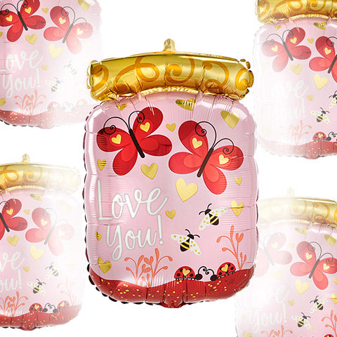 Globos de aluminio con forma de niño, 22 pulgadas, Love You Bugs & Butterflies in Jar, paquete de 5