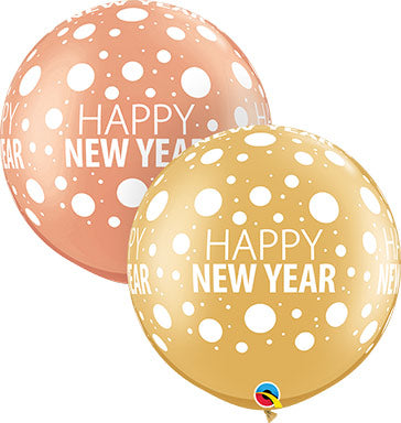 Látex Qualatex Dots-A-Round Happy New Year de 30 pulgadas, precio por bolsa de 2