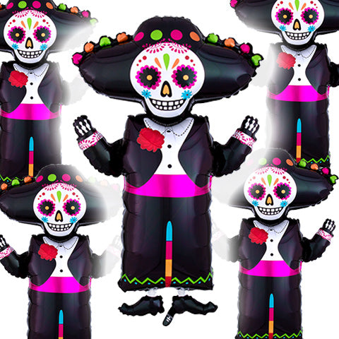 Esqueleto del Día de los Muertos de 34 pulgadas - Globo de aluminio SuperShape, paquete de 5