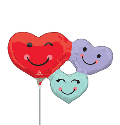 Trío de corazones lindos de 14 pulgadas - Mini globo de aluminio con forma de corazones, paquete de 10