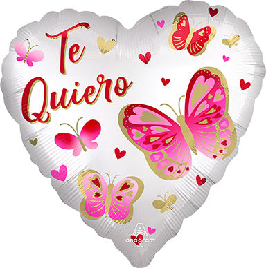 Mariposas satinadas Te Quiero de 18 pulgadas - Paquete de globos de aluminio con forma de corazón