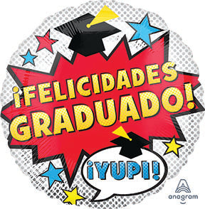 Felicidades Graduado Dots de 18 pulgadas - Globo de aluminio redondo estándar HX, paquete de 10