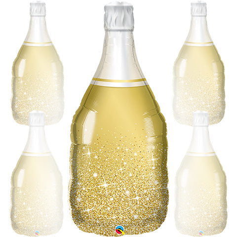 Globo de aluminio dorado con forma de botella de vino burbujeante de 39 pulgadas, paquete de 5