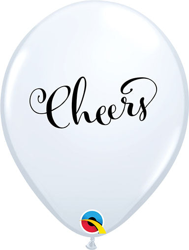 Globos de látex Qualatex Simply CHEERS on WHITE de 11 pulgadas, bolsa de 50