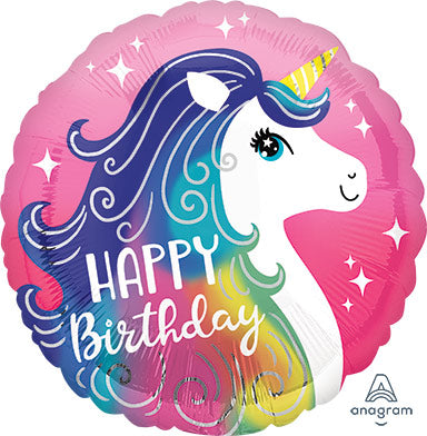 Unicornio Feliz Cumpleaños de 18 pulgadas - Globo redondo de aluminio, paquete de 10