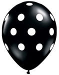 11 pulgadas Qualatex Big Polka Dots Onyx Black con White Dots bolsa de 50