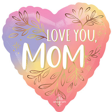 Love You Mom Botanical Traces de 28 pulgadas – Globo de aluminio con forma de corazón, paquete de 5