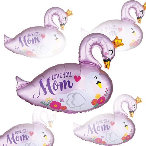 Cisne con infusión de satén Love You Mom de 29 pulgadas, paquete de 5