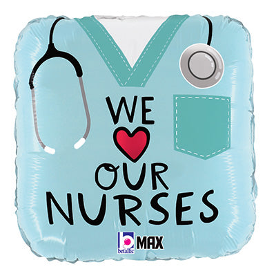 Paquete We Love Our Nurses de 18 pulgadas - Globo de aluminio cuadrado