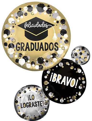 Felicidades GRADUADOS Circles & Dots de 28 pulgadas, globo de aluminio SuperShape, paquete de 5