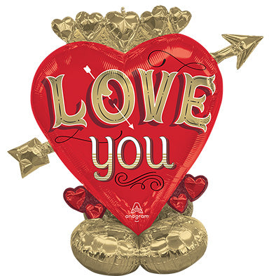 AirLoonz LOVE YOU - Just My Type Heart & Arrow - Paquete de varios globos de aluminio de 46 pulgadas