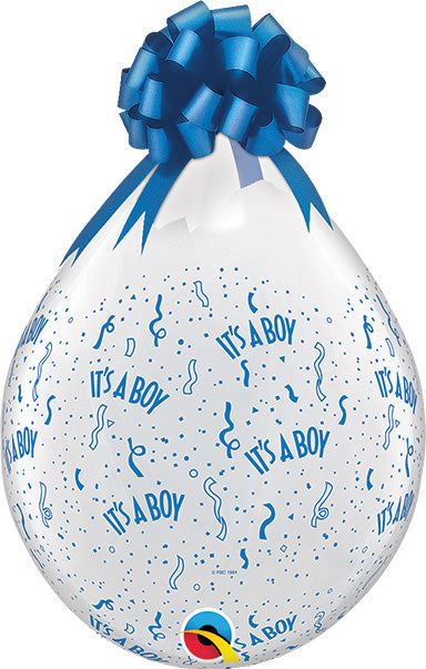 Globo redondo Qualatex de 18 pulgadas IT'S A BOY-A-Round DIAMOND CLEAR Bolsa de 25 globos de relleno