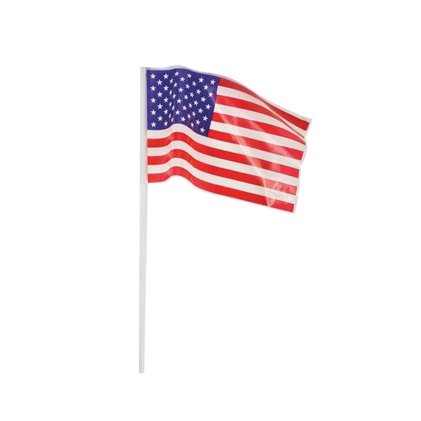 Bandera de Estados Unidos de plástico de 4 x 6 pulgadas con palo, precio por 12