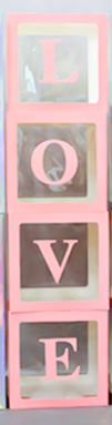 Caja LOVE transparente de 12x12x12 pulgadas con letras ROSAS, kit de 4