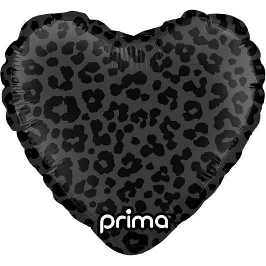 9" Heart Black Shiny & Matte Leopard Print